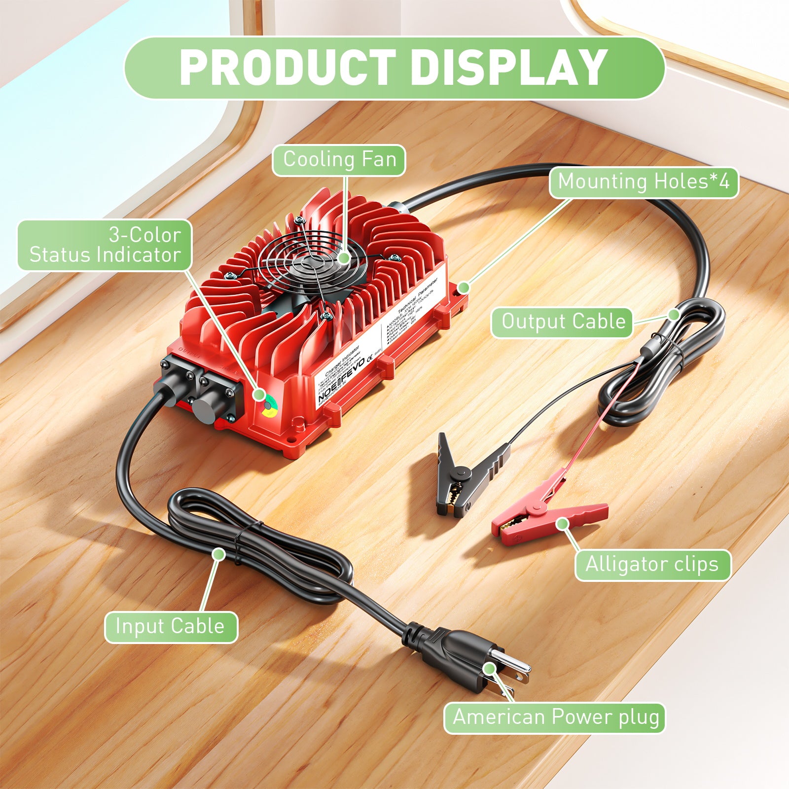 NOEIFEVO 36V 20A Battery Charger For Lead Acid Batteries,AGM,Gel, Onboard Charger For Golf Cart Battery